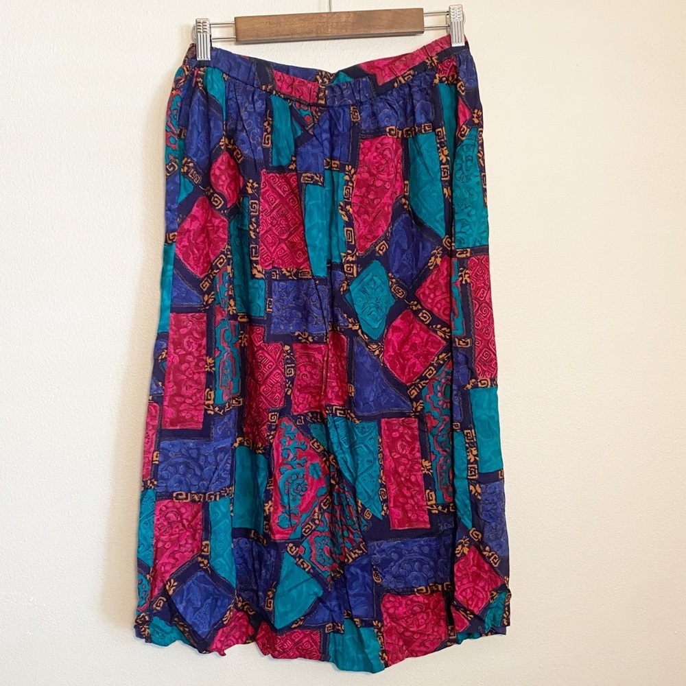 Vintage Alfred Dunner Patchwork Mosaic Midi Skirt A Line Flowy Boho Size 12 - Picture 3 of 5